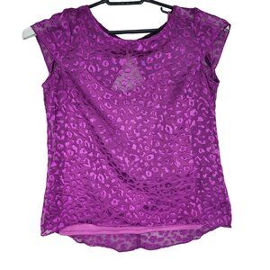 Women's 2pc WHBM Purple Leopard Burnout Sheer Overlay Blouse Top & under tank S